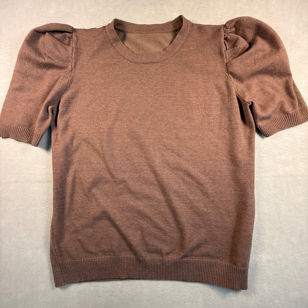 Unbranded Mocha Brown Puff Sleeve Knit Sweater Crew Neck Short Sleeve XL